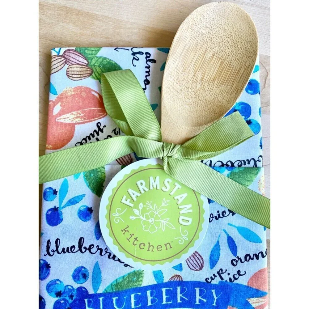 New Blueberry Smoothie Fruit Theme Wooden Spoon & Kitchen Cotton Towel Gift Set